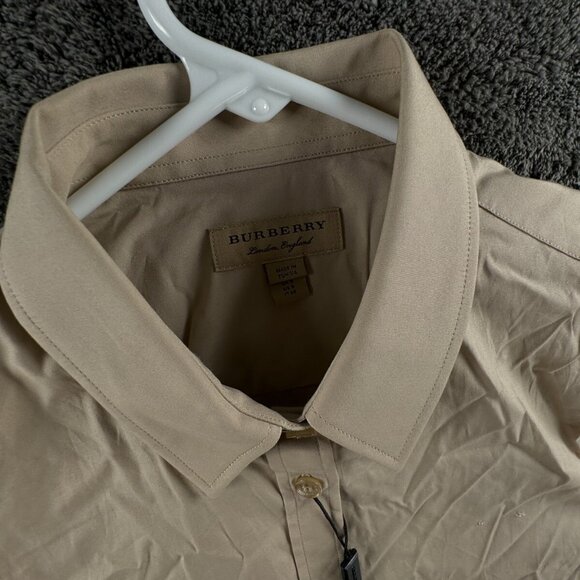 NWT Burberry London Women US 6 (40) Button Up Shirt Beige Cotton Stretch Ladies - Picture 7 of 16